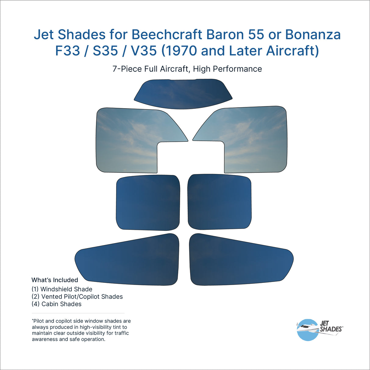 Jet Shades for Beechcraft Baron 55 or Bonanza F33 / S35 / V35 (1970 and Later Aircraft)