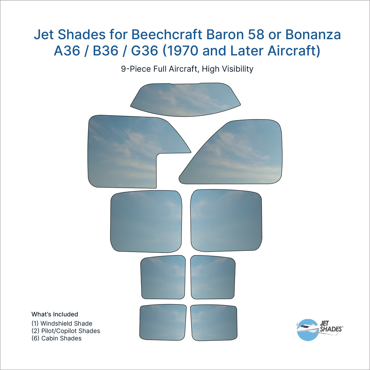 Jet Shades for Beechcraft Baron 58 or Bonanza A36 / B36 / G36 (1970 and Later Aircraft)