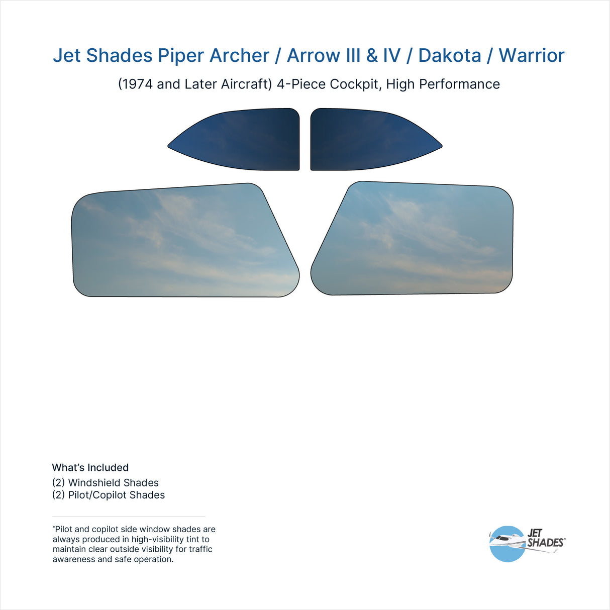 Jet Shades for Piper Archer / Arrow III & IV / Dakota / Warrior (1974 and Later Aircraft)