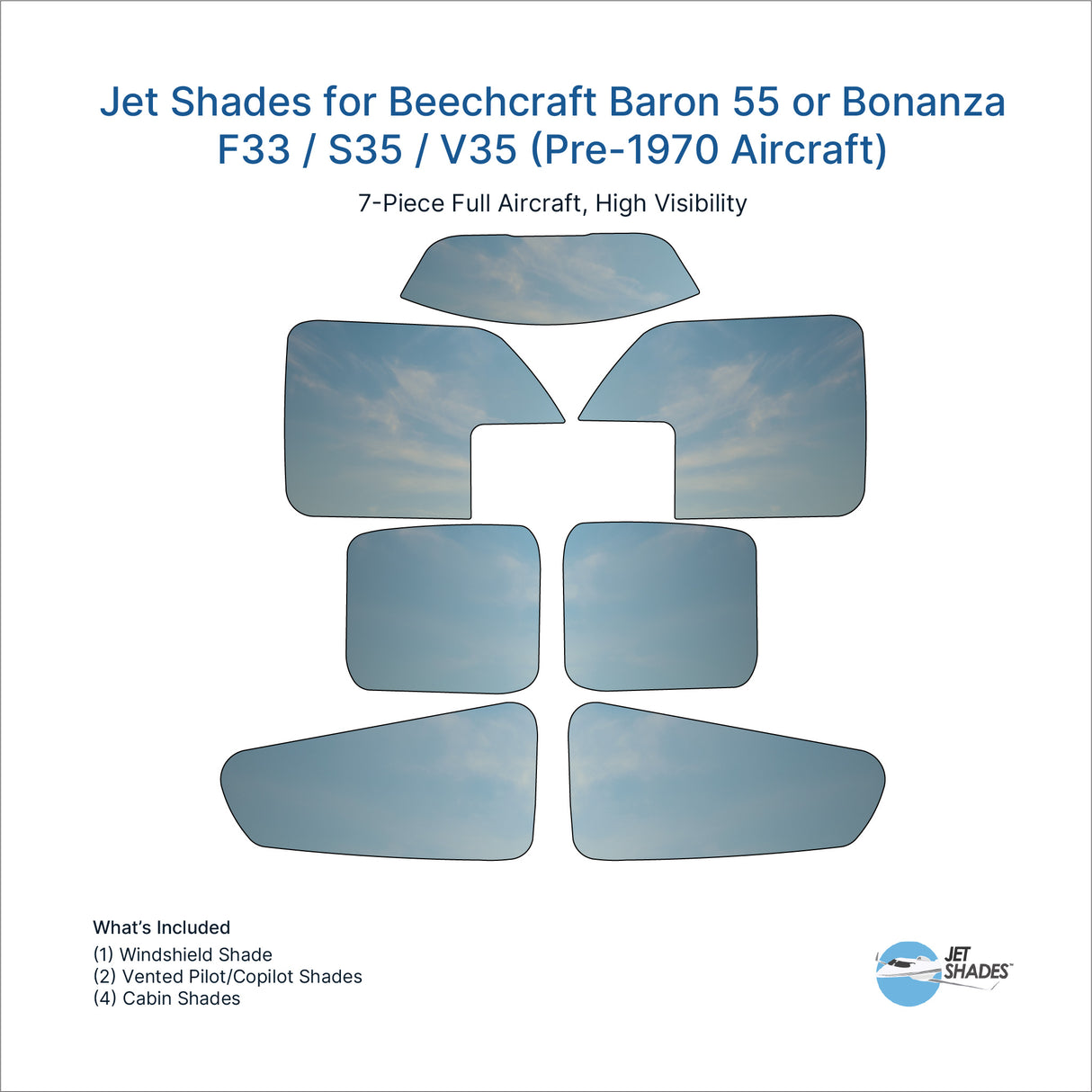 Jet Shades for Beechcraft Baron 55 or Bonanza F33 / S35 / V35 (Pre-1970 Aircraft)