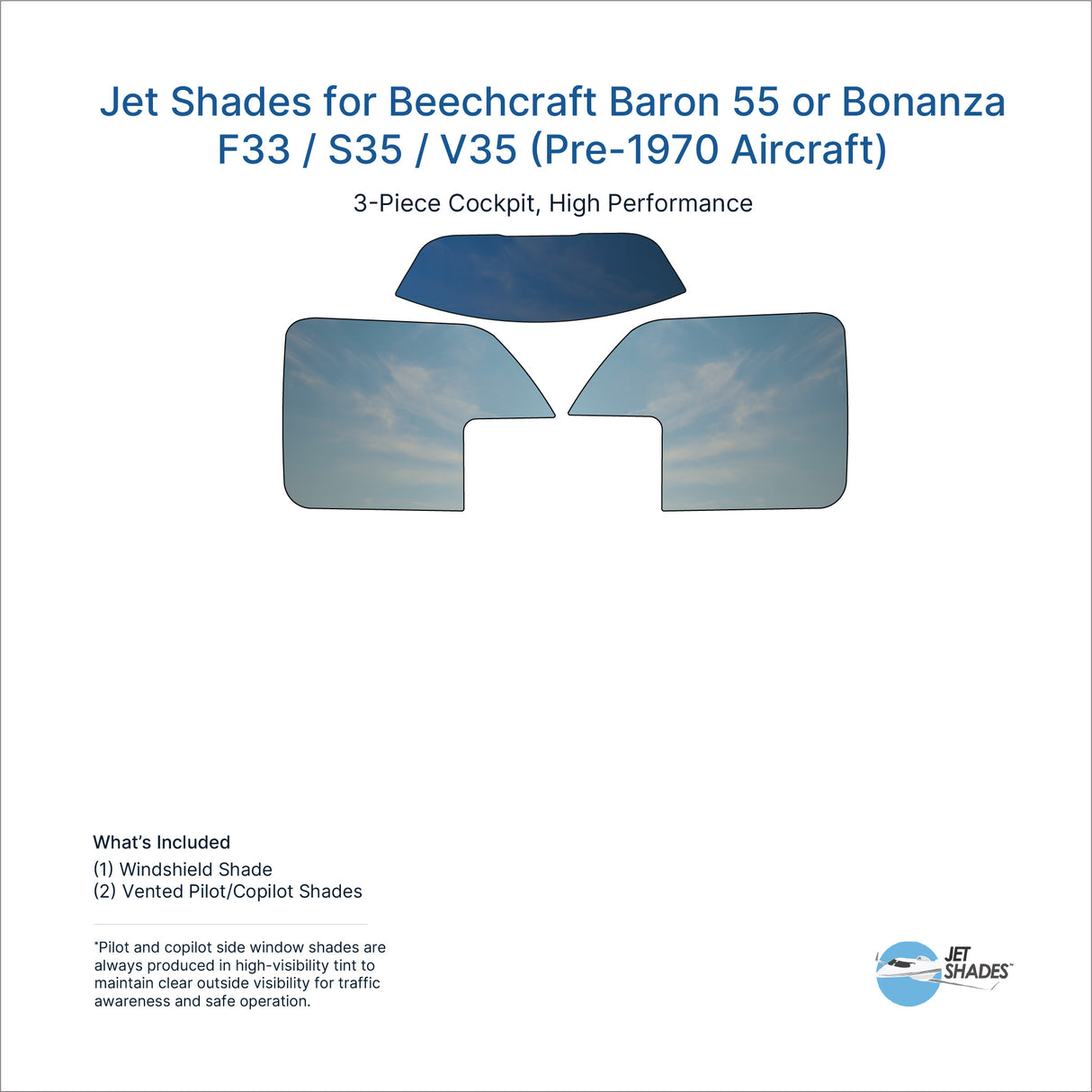 Jet Shades for Beechcraft Baron 55 or Bonanza F33 / S35 / V35 (Pre-1970 Aircraft)