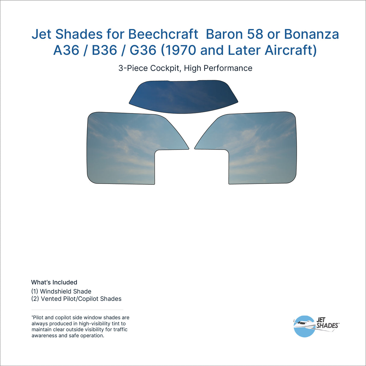 Jet Shades for Beechcraft Baron 58 or Bonanza A36 / B36 / G36 (1970 and Later Aircraft)
