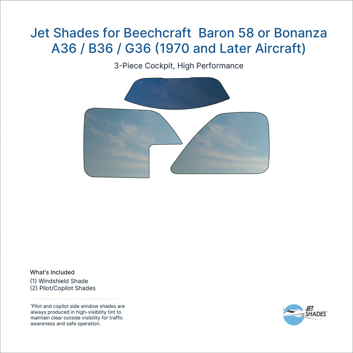 Jet Shades for Beechcraft Baron 58 or Bonanza A36 / B36 / G36 (1970 and Later Aircraft)