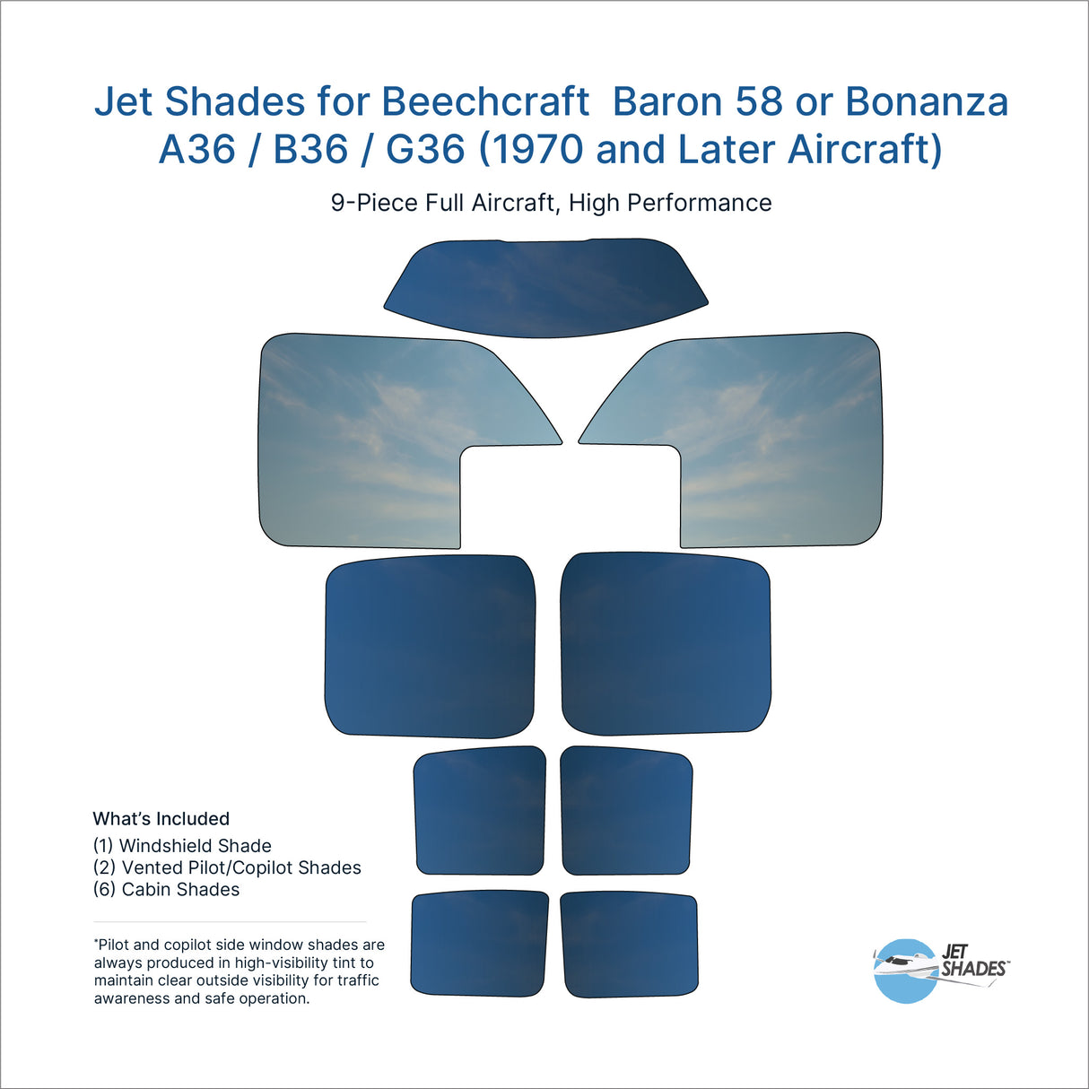 Jet Shades for Beechcraft Baron 58 or Bonanza A36 / B36 / G36 (1970 and Later Aircraft)