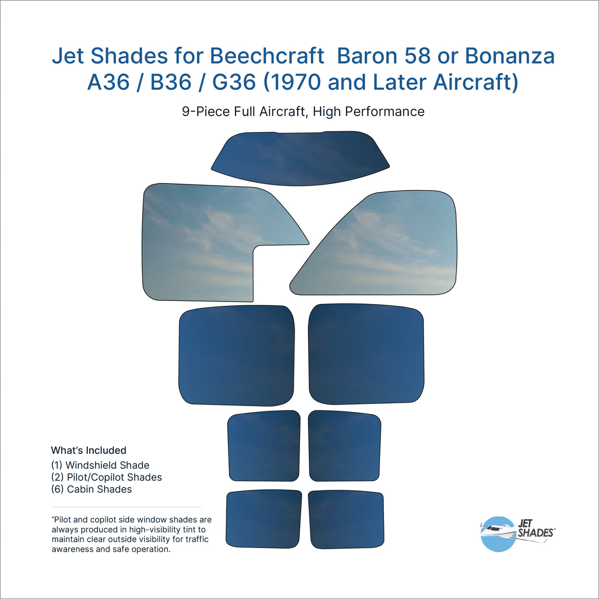 Jet Shades for Beechcraft Baron 58 or Bonanza A36 / B36 / G36 (1970 and Later Aircraft)