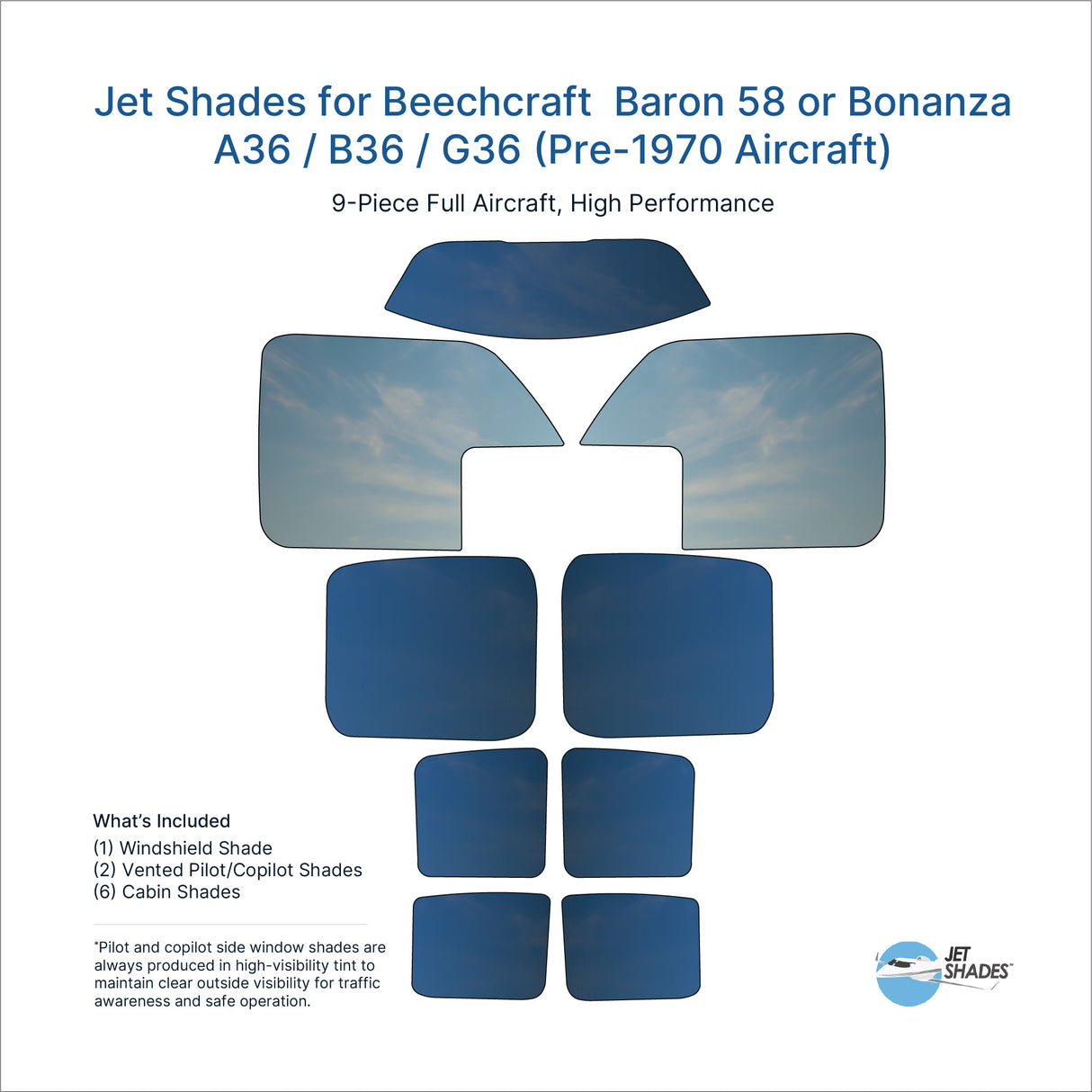 Jet Shades for Beechcraft Baron 58 or Bonanza A36 / B36 / G36 (Pre-1970 Aircraft)