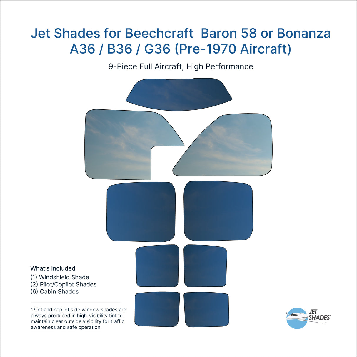 Jet Shades for Beechcraft Baron 58 or Bonanza A36 / B36 / G36 (Pre-1970 Aircraft)
